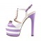 Chunky Heels Platform Peep Toe Rivet Decorated Ankle Buckle T Straps - Violet and White