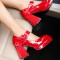 Square High Heels Square Toe Platform Pumps Mary Janes Buckle Strap Patent Sandals - Red
