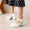 Square High Heels Square Toe Platform Pumps Mary Janes Buckle Strap Patent Sandals - White