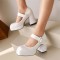 Square High Heels Square Toe Platform Pumps Mary Janes Buckle Strap Patent Sandals - White