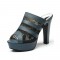 Venice Peep Toe Cuban Heels Platform Summer Slippers - Blue