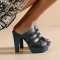 Venice Peep Toe Cuban Heels Platform Summer Slippers - Blue