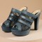 Venice Peep Toe Cuban Heels Platform Summer Slippers - Blue