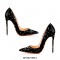 Patent Leather Music Note Printed Pointed Toe Stiletto Heels - Black