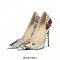 Patent Leather Newspaper Magazine Red Lips Pattern Pointed Toe Stiletto Heels - White