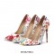 Patent Leather Sketch Doodle Star Pattern Pointed Toe Stiletto Heels - White