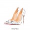 Patent Leather Music Note Printed Pointed Toe Stiletto Heels - Black