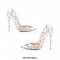 Patent Leather Music Note Printed Pointed Toe Stiletto Heels - Black