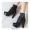 Cuban Heels Lace Up Platform Double Buckle Bondages Ankle Booties with Side Zipper - Black - Size 15 SPECIAL