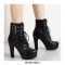 Cuban Heels Lace Up Platform Double Buckle Bondages Ankle Booties with Side Zipper - Black - Size 15 SPECIAL