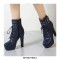 Cuban Heels Lace Up Platform Double Buckle Bondages Ankle Booties with Side Zipper - Blue