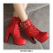 Cuban Heels Lace Up Platform Double Buckle Bondages Ankle Booties with Side Zipper - Red