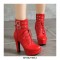 Cuban Heels Lace Up Platform Double Buckle Bondages Ankle Booties with Side Zipper - Red
