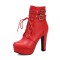 Cuban Heels Lace Up Platform Double Buckle Bondages Ankle Booties with Side Zipper - Red