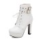Cuban Heels Lace Up Platform Double Buckle Bondages Ankle Booties with Side Zipper - White