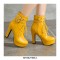 Cuban Heels Lace Up Platform Double Buckle Bondages Ankle Booties with Side Zipper - Yellow