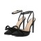 Pointed Toe Bowknot Stiletto Heels Ankle Buckle Straps Sandals - Black Silk