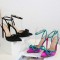 Pointed Toe Bowknot Stiletto Heels Ankle Buckle Straps Sandals - Black Silk