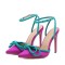 Pointed Toe Bowknot Stiletto Heels Ankle Buckle Straps Sandals - Purple Silk