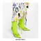 Stiletto Heels Pointed Toe Retro Metal Buckle Zipper Knee High Boots - Light Green