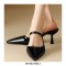 Pointed Toe Kitten Heels Summer Classic Slippers Sandals  - Black