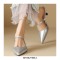 Pointed Toe Kitten Heels Summer Classic Slippers Sandals  - Silver