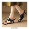 Peep Toe Kitten Heels Summer Flip Flops Sandals  - Black