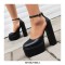 Round Toe Chunky Heels Platforms Ankle Buckle Straps Dorsay Pumps - Black
