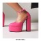 Round Toe Chunky Heels Platforms Ankle Buckle Straps Dorsay Pumps - Rose Red