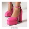 Round Toe Chunky Heels Platforms Ankle Buckle Straps Dorsay Pumps - Rose Red
