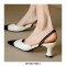 Pointed Toe Kitten Heels Vintage Slingback Slippers Sandals  - Beige