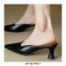Pointed Toe Kitten Heels Summer Crocodile Print Slippers Sandals  - Black