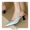 Pointed Toe Kitten Heels Summer Crocodile Print Slippers Sandals  - Silver