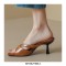 Peep Toe Cross Straps Kitten Heels Summer Mules Slippers Sandals - Auburn