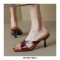 Peep Toe Cross Straps Kitten Heels Summer Mules Slippers Sandals - Wine Red