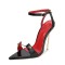 Pointed Open Toe Stiletto Metal Decorated Heels Sandals Pumps - Black Patent