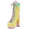 Round Toe Candy Color Lace Up with Zipper Chunky Heels Ankle High Platforms Boots - Yellow
