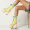 Round Toe Candy Color Lace Up with Zipper Chunky Heels Ankle High Platforms Boots - Yellow