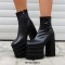 Round Toe Chunky Heels Platforms Ankle Highs Side Zipper Gothic Punk Matte Boots - Black