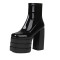 Round Toe Chunky Heels Platforms Ankle Highs Side Zipper Gothic Punk Patent Boots - Black