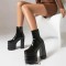 Round Toe Chunky Heels Platforms Ankle Highs Side Zipper Gothic Punk Patent Boots - Black