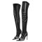Pointed Open Toe Rhinestones Sparkle Stiletto Heels Thigh Highs Boots - Black