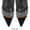 Pointed Open Toe Rhinestones Sparkle Stiletto Heels Thigh Highs Boots - Black