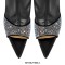 Pointed Open Toe Rhinestones Sparkle Stiletto Heels Thigh Highs Boots - Black