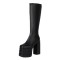 Round Toe Chunky Heels Platforms Knee Highs Side Zipper Gothic Punk Matte Boots - Black