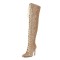 Pointed Toe Stiletto Heels Sequins Glitters Lace Up Over The Knees Side Zipper Boots - Gold
