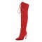 Pointed Toe Stiletto Heels Sequins Glitters Lace Up Over The Knees Side Zipper Boots - Red