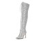 Pointed Toe Stiletto Heels Sequins Glitters Lace Up Over The Knees Side Zipper Boots - Silver