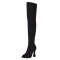 Peep Toe Chunky Heels Over The Knees Side Zipper Flock Sandals Boots - Black