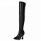 Peep Toe Chunky Heels Over The Knees Side Zipper Matte Sandals Boots - Black